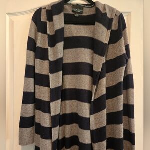 Cynthia Rowley Striped Open-Front Cashmere Cardigan in Navy & Gray